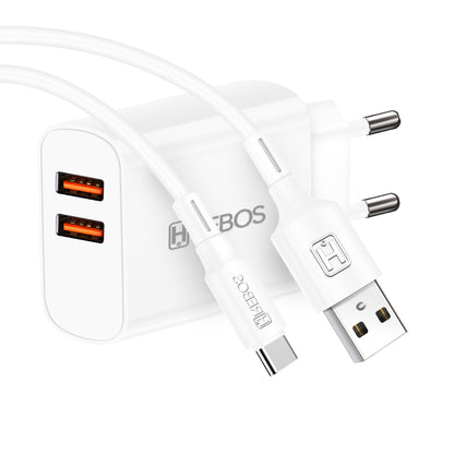 Kit carregador Hrebos CRG-214 branco com duas portas USB e cabo USB-C