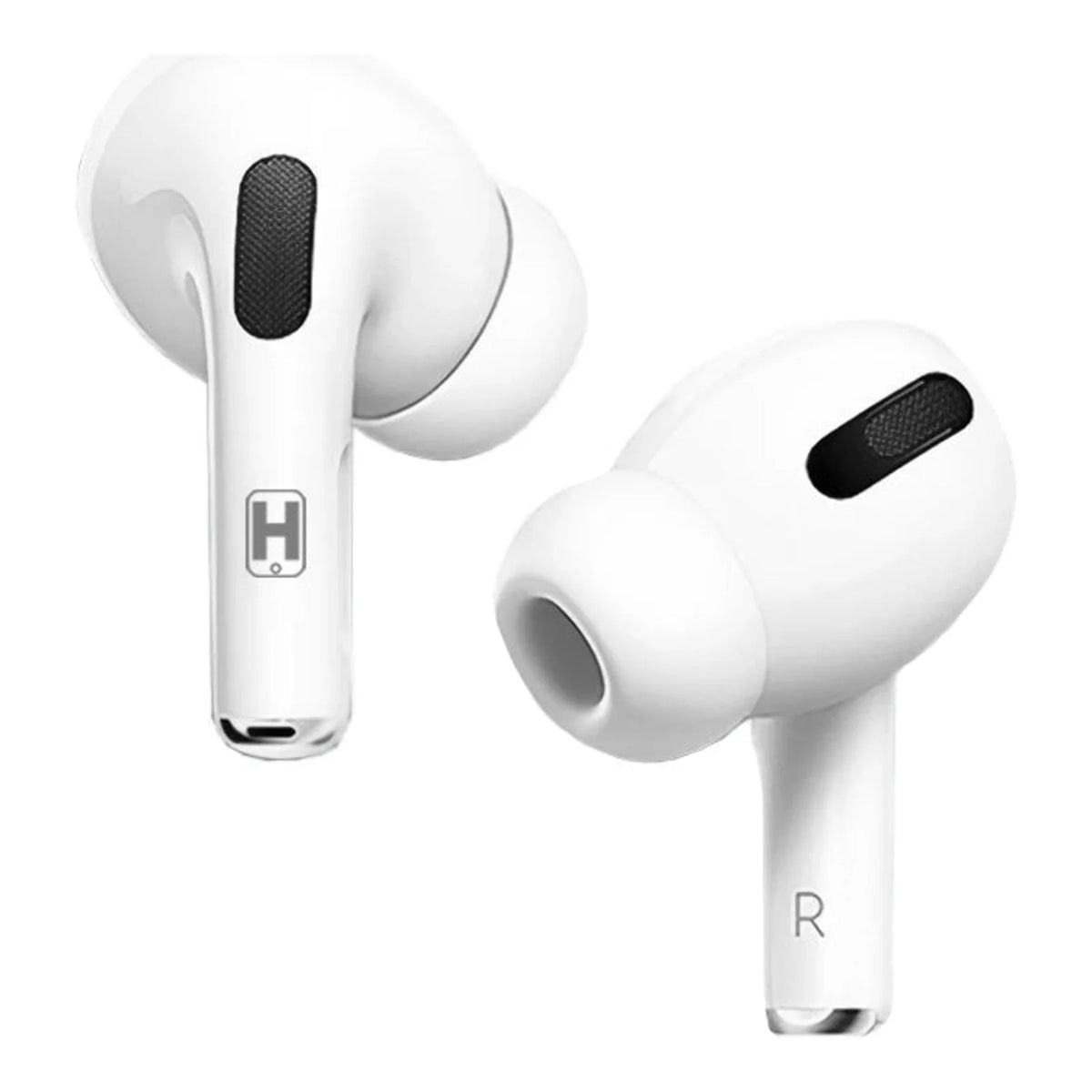 Par de fones Hrebos EB-213 brancos em detalhe