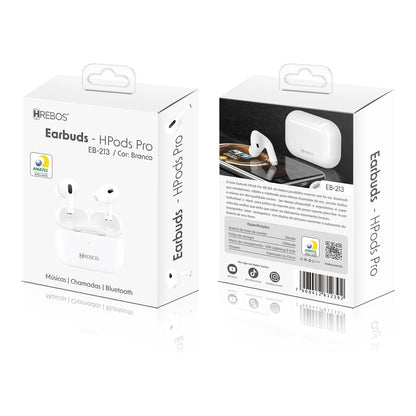 Embalagens frontal e traseira do Fone Hrebos EB-213 branco