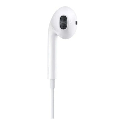 Fones de Ouvido Apple EarPods brancos em vistas frontal e lateral