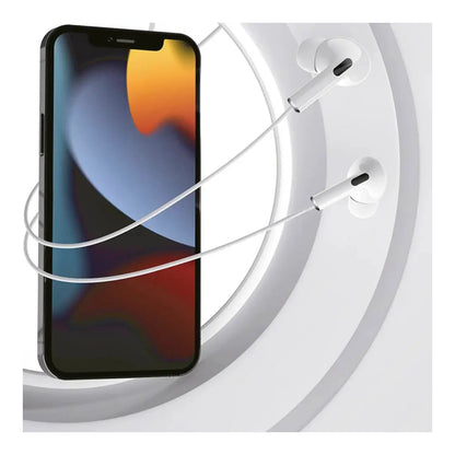 Fone Hrebos FN-201i branco ao lado de um celular