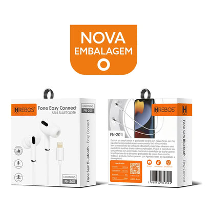 Embalagens frontal e traseira do Fone Hrebos FN-201i Lightning
