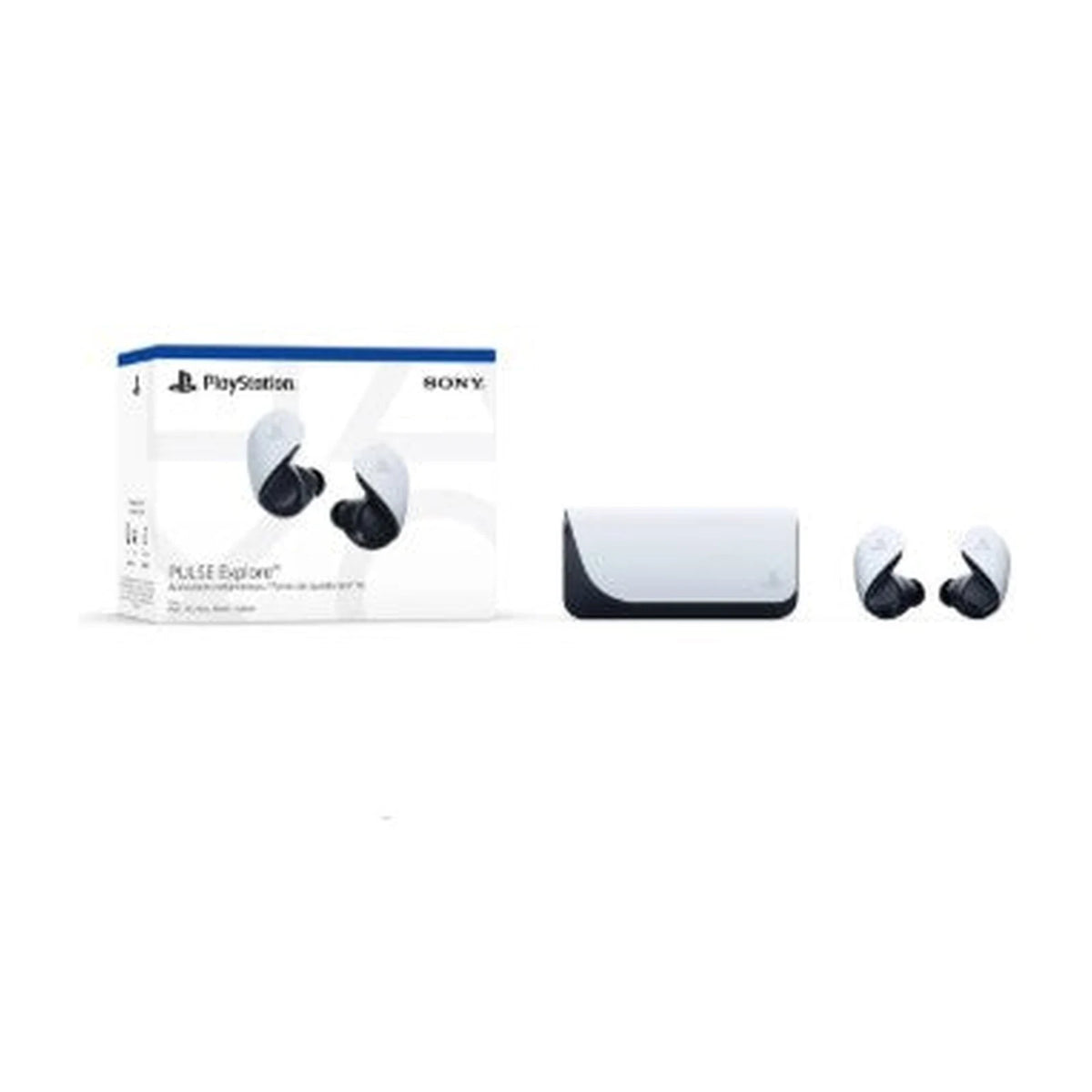Kit Sony Pulse Explore branco com embalagem, estojo e fones de ouvido