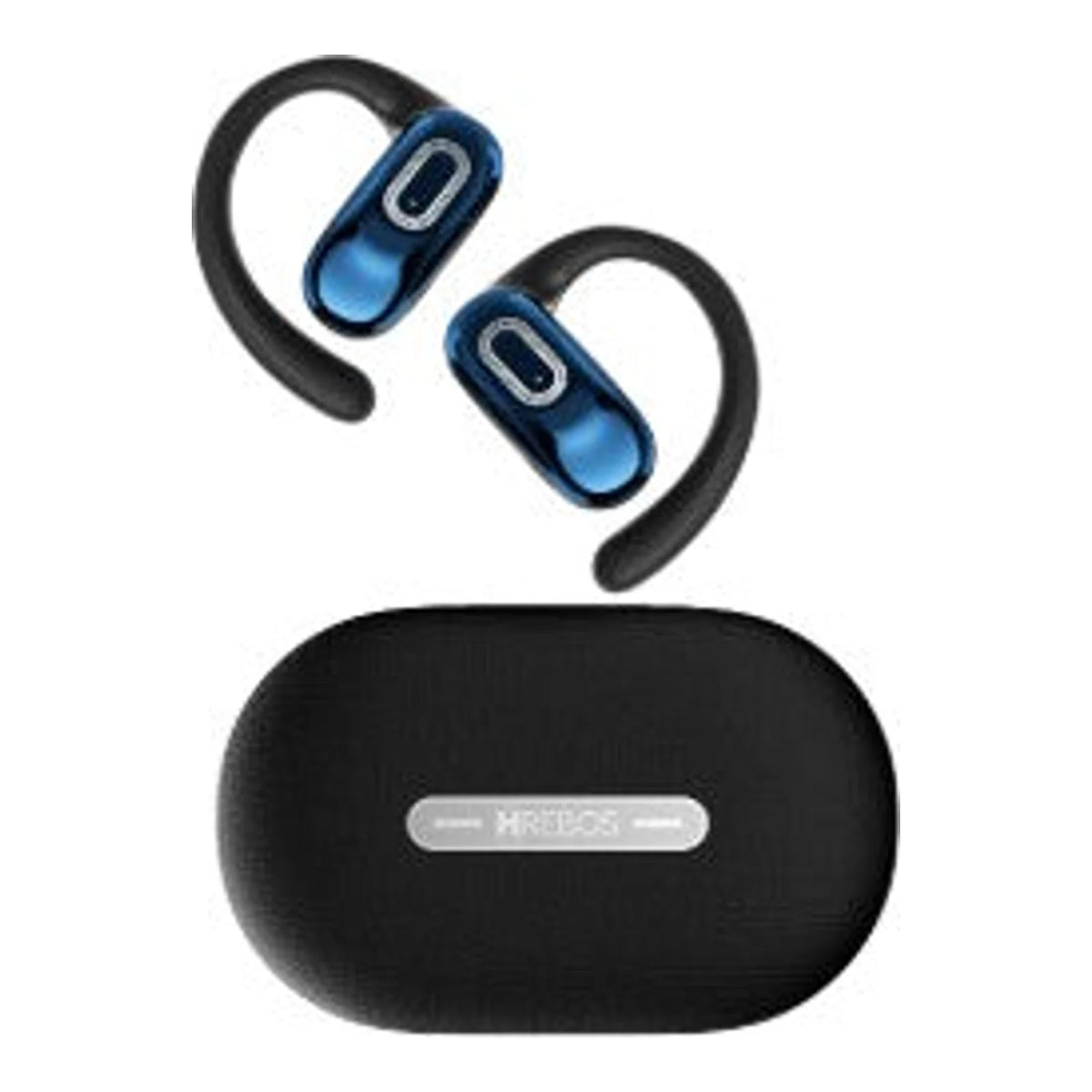 Par de fones Hrebos HWave EB-220 preto e azul com estojo de carregamento