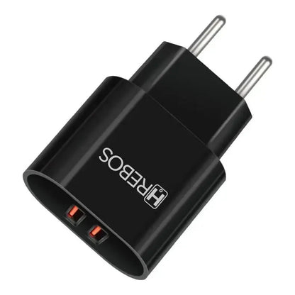 Fonte Carregadora Hrebos Power Duo CRG-397 preta com duas portas USB