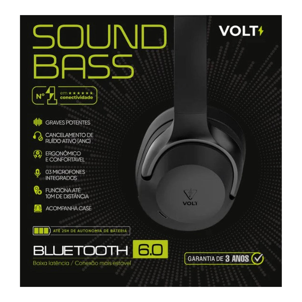 Quadro de recursos do Headphone Volt Sound Bass Bluetooth 6.0 preto
