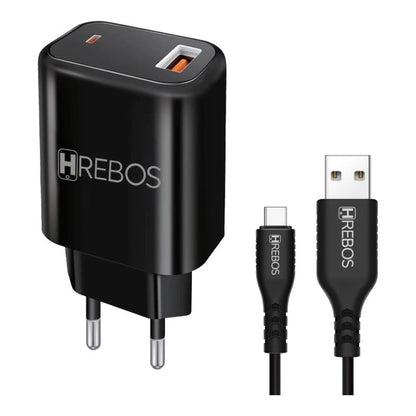 Kit Carregador Hrebos CRG-151 preto com fonte e cabo USB-A para USB-C