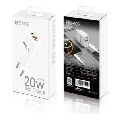 Embalagens frontal e traseira do Carregador Hrebos CRG-232 branco