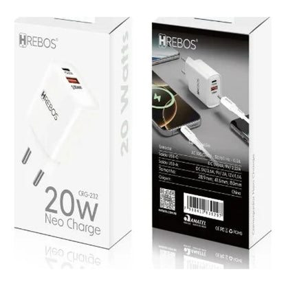Embalagens frontal e traseira do Carregador Hrebos CRG-232 branco