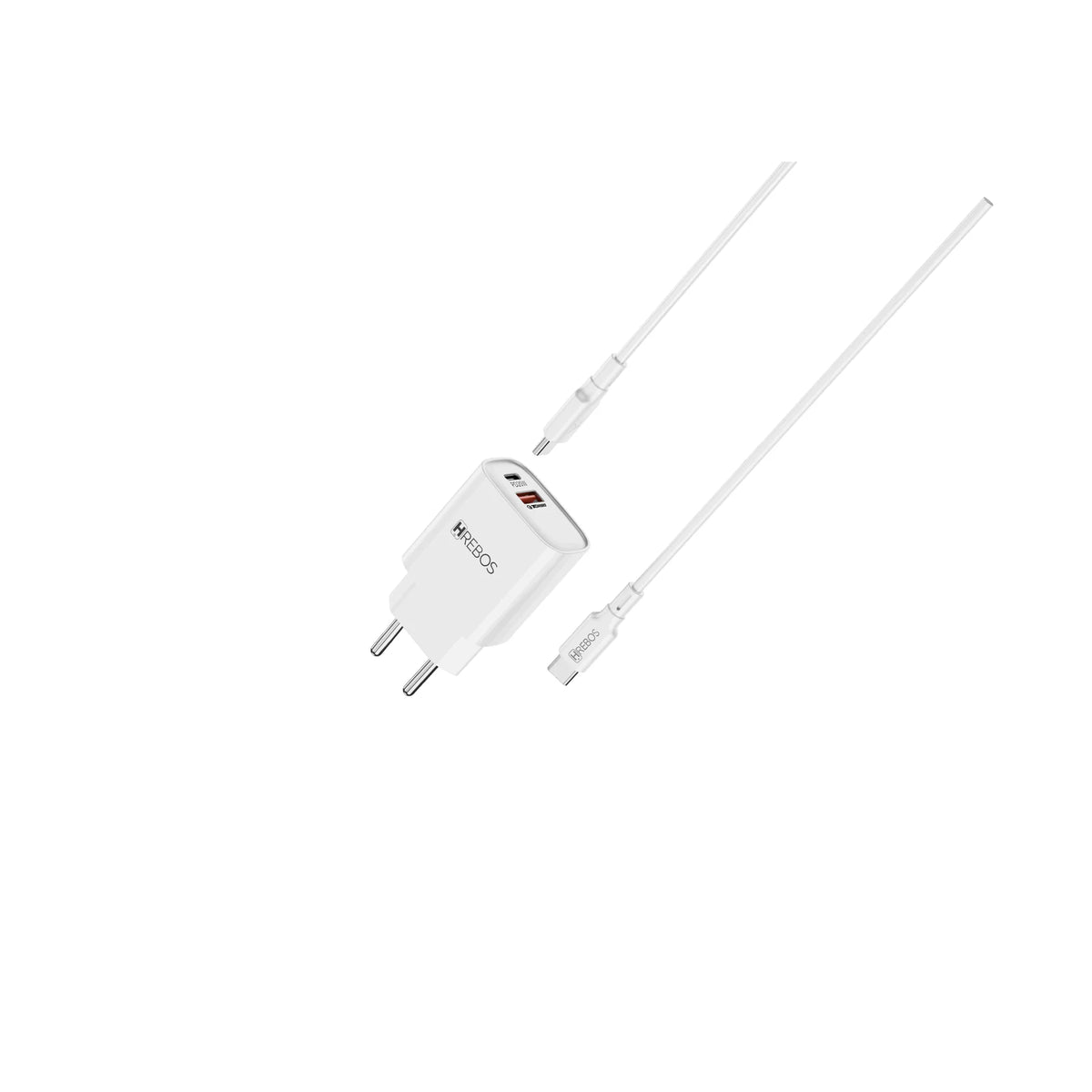 Carregador Hrebos CRG-232 branco cercado por cabos USB-C