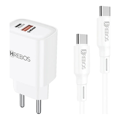 Carregador Hrebos CRG-232 branco e conectores do cabo USB-C