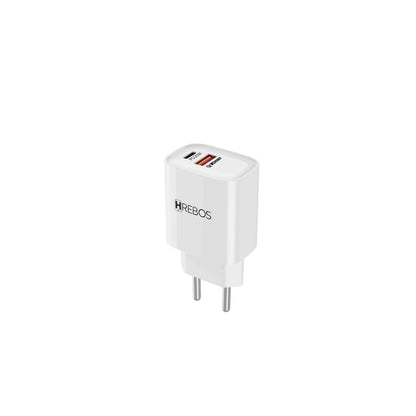 Carregador Hrebos CRG-232 branco em vista frontal elevada