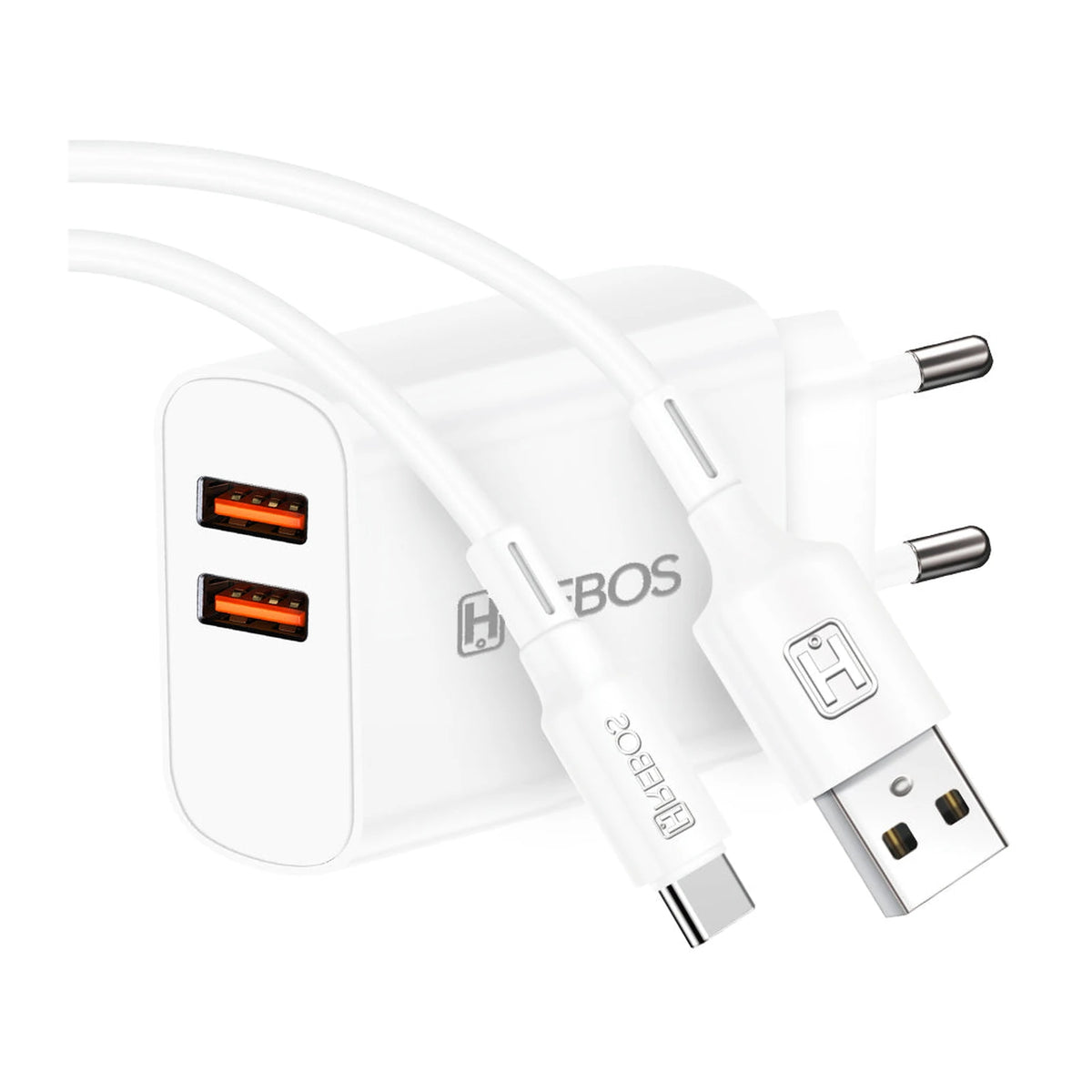 Kit carregador Hrebos CRG-214 branco com duas portas USB e cabo USB-C