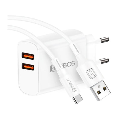 Kit carregador Hrebos CRG-214 branco com duas portas USB e cabo USB-C