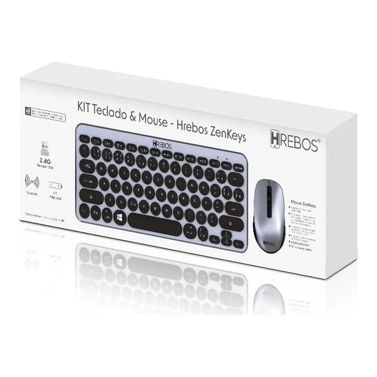 Embalagem do Kit Teclado e Mouse sem Fio Hrebos ZenKeys IF-241 prata