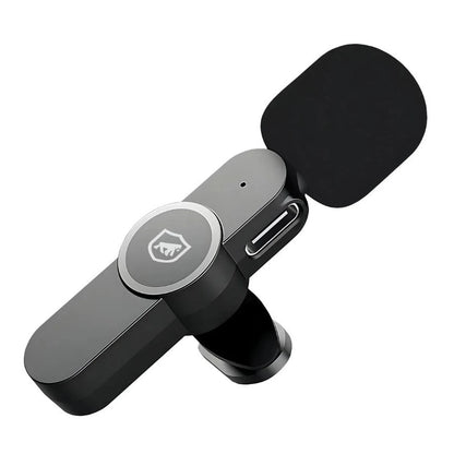 Microfone de Lapela Gshield Flex Lightning preto em perspectiva com espuma e clipe