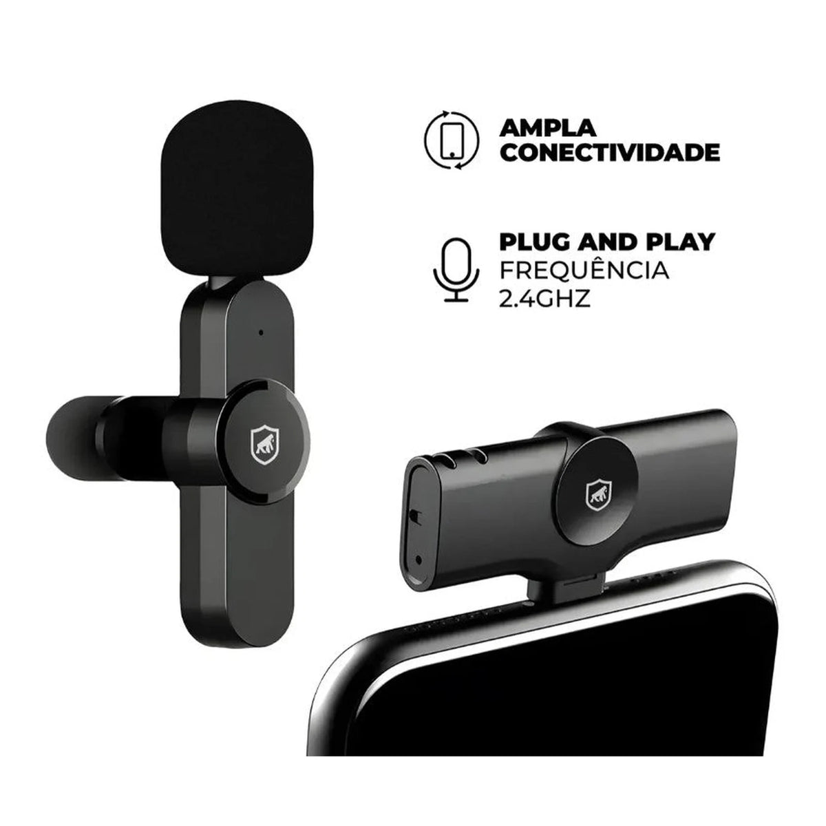 Detalhe do Microfone de Lapela Flex Tipo-C Gshield Preto