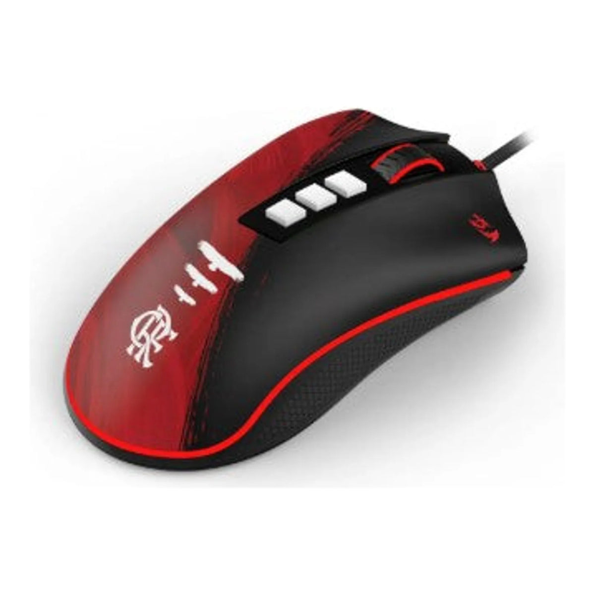 Mouse Gamer Flamengo Attack preto e vermelho em perspectiva