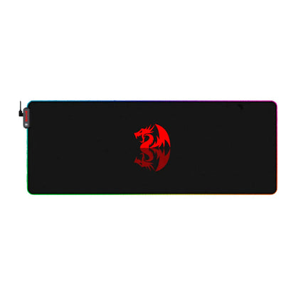 Mouse Pad Gamer Redragon Neptune preto com logotipo vermelho e borda RGB