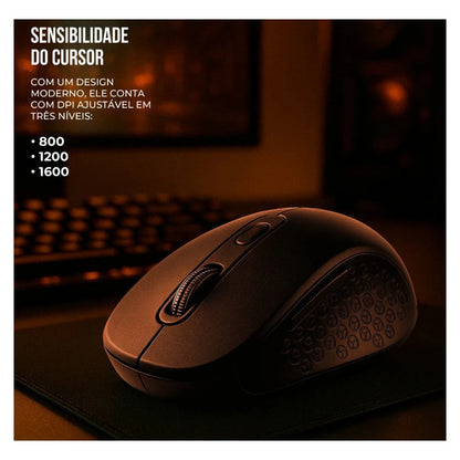 Mouse sem Fio Gshield Hybrid preto em uso sobre mouse pad