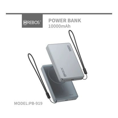 Vistas frontal e traseira do Power Bank Hrebos NexaVolt PB-919 cinza