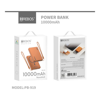 Embalagens frontal e traseira do Power Bank Hrebos NexaVolt PB-919 laranja