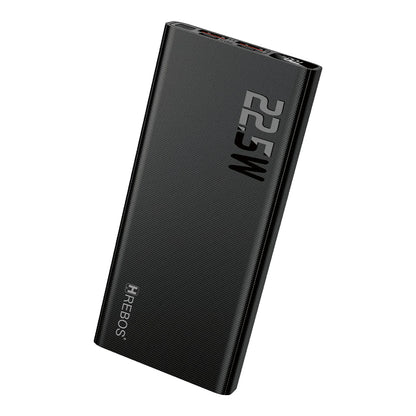 Power Bank Hrebos PB-922 preto em perspectiva com portas superiores