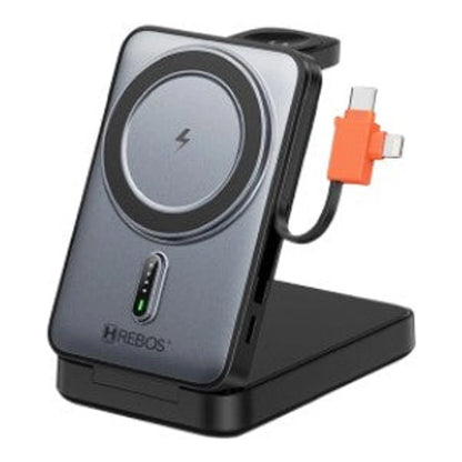 Power Bank Hrebos NexCharge PB-941 cinza na base de apoio com cabo integrado