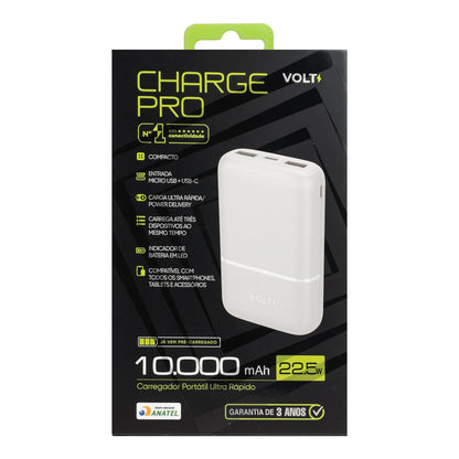 Embalagem frontal do Power Bank Volt Charge Pro 10.000 mAh branco