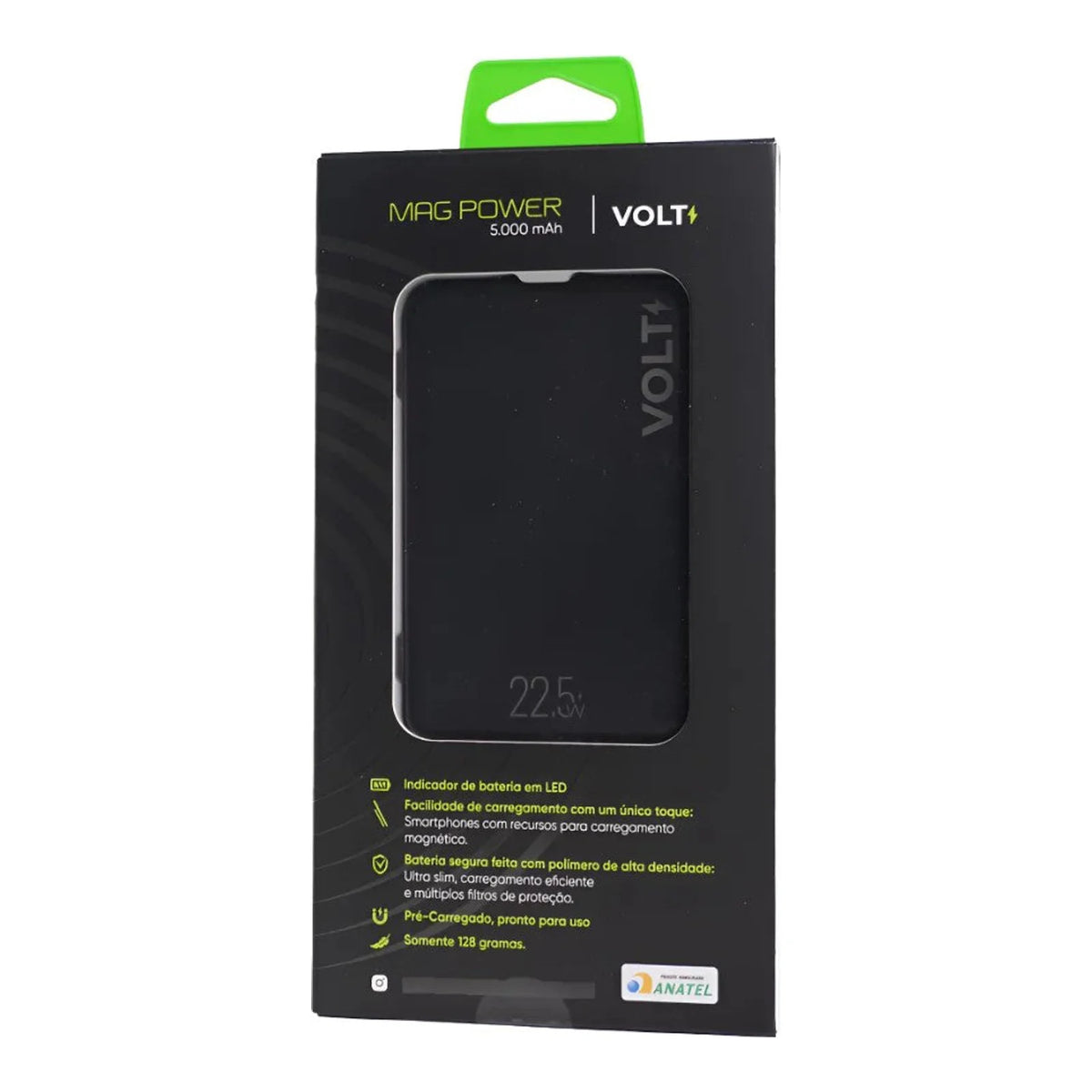 Embalagem frontal do Power Bank Volt Mag Power preto
