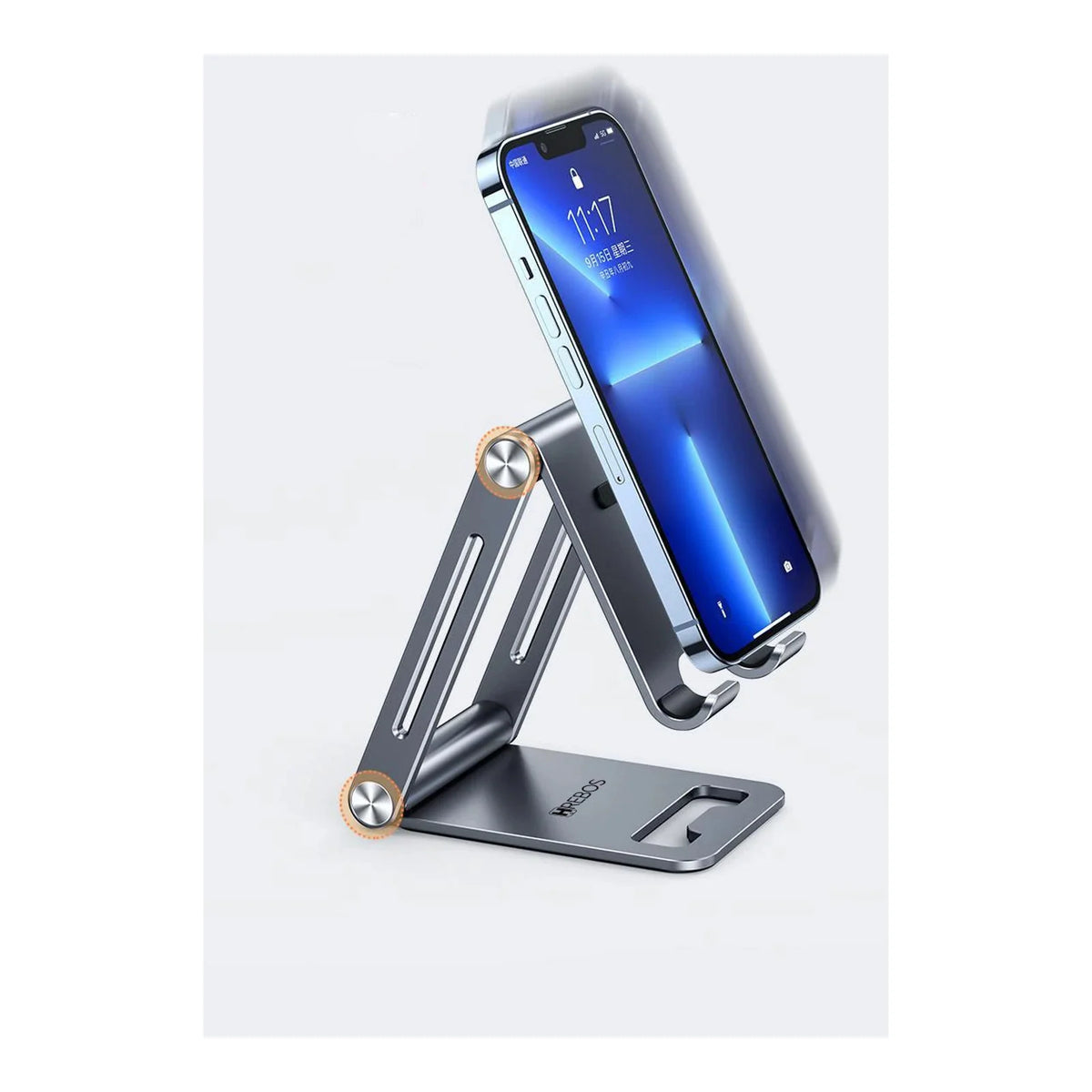 Celular apoiado no Suporte Hrebos Grip Mate Pro SU-249 cinza