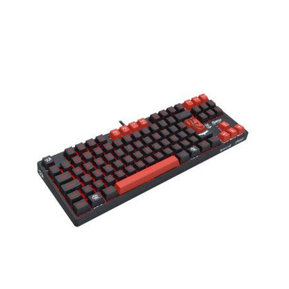 Teclado Mecânico Gamer Redragon Flamengo Nation preto e vermelho em perspectiva