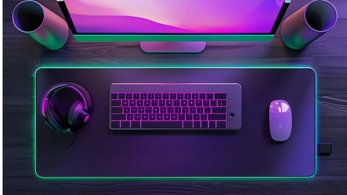 Setup tecnológico com iluminação neon no estilo visual da VERO